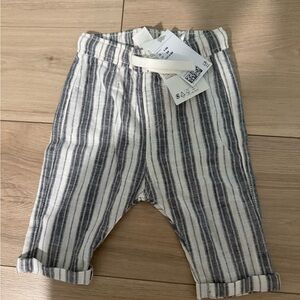 NWT H&M Striped Linen-Blend Baby Pants in White and Gray